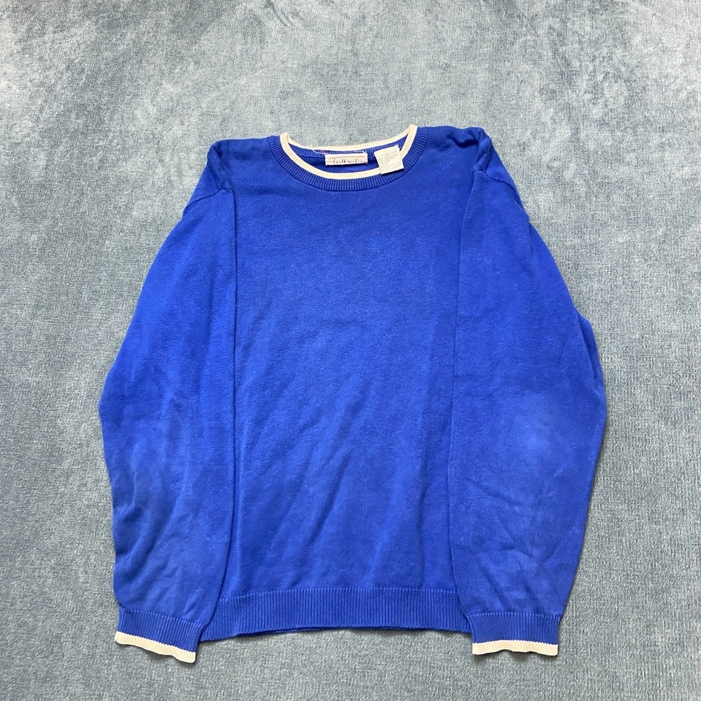 Talbots Sweater Mens Small Blue Knit Cotton Relaxed Fit Crew Neck Retro Outdoor